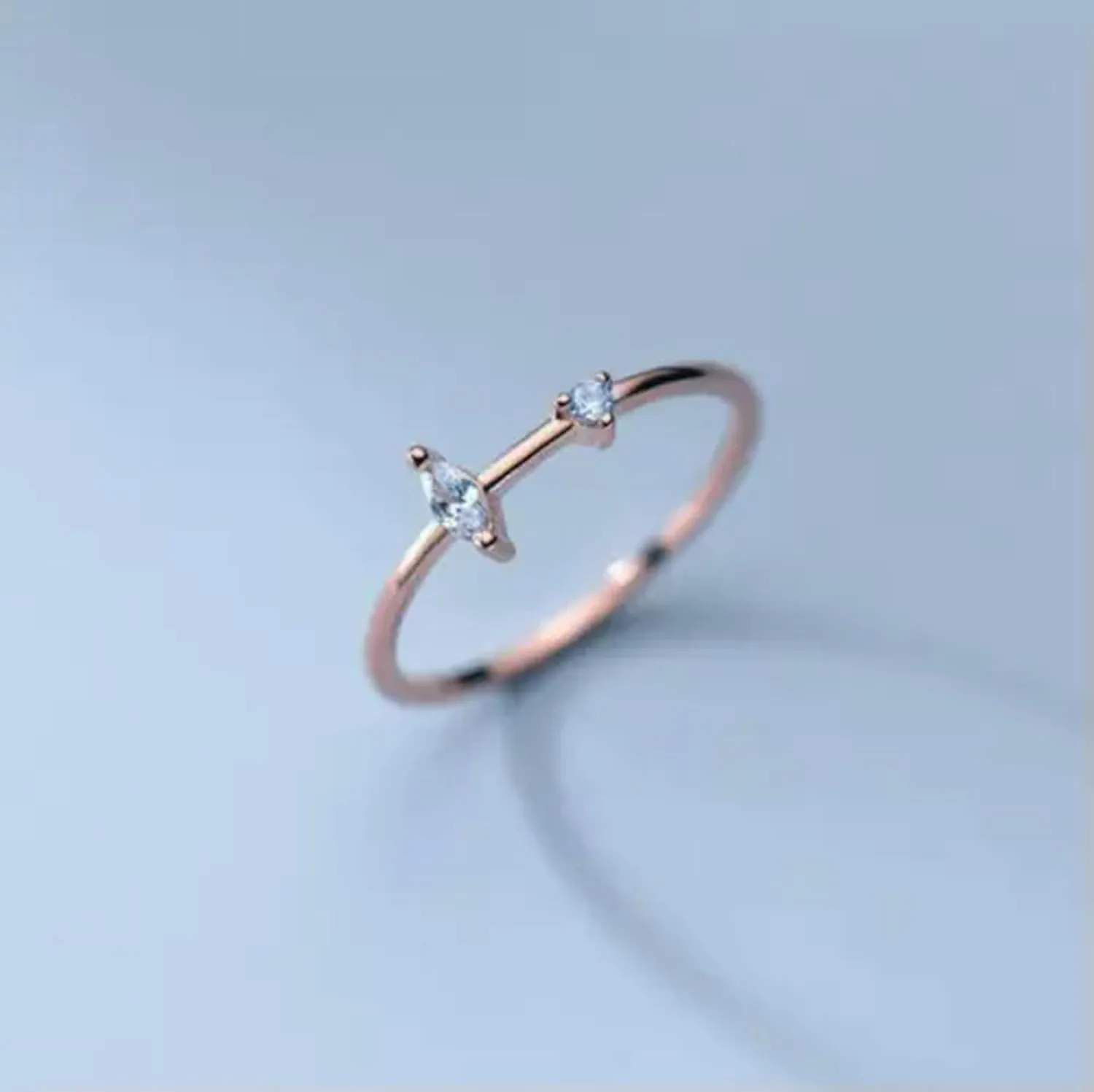 Silver CZ Zirconia Midi Knuckle Thin Dainty Thumb Pinkie Ring A3216-Rose Gold-6.5
