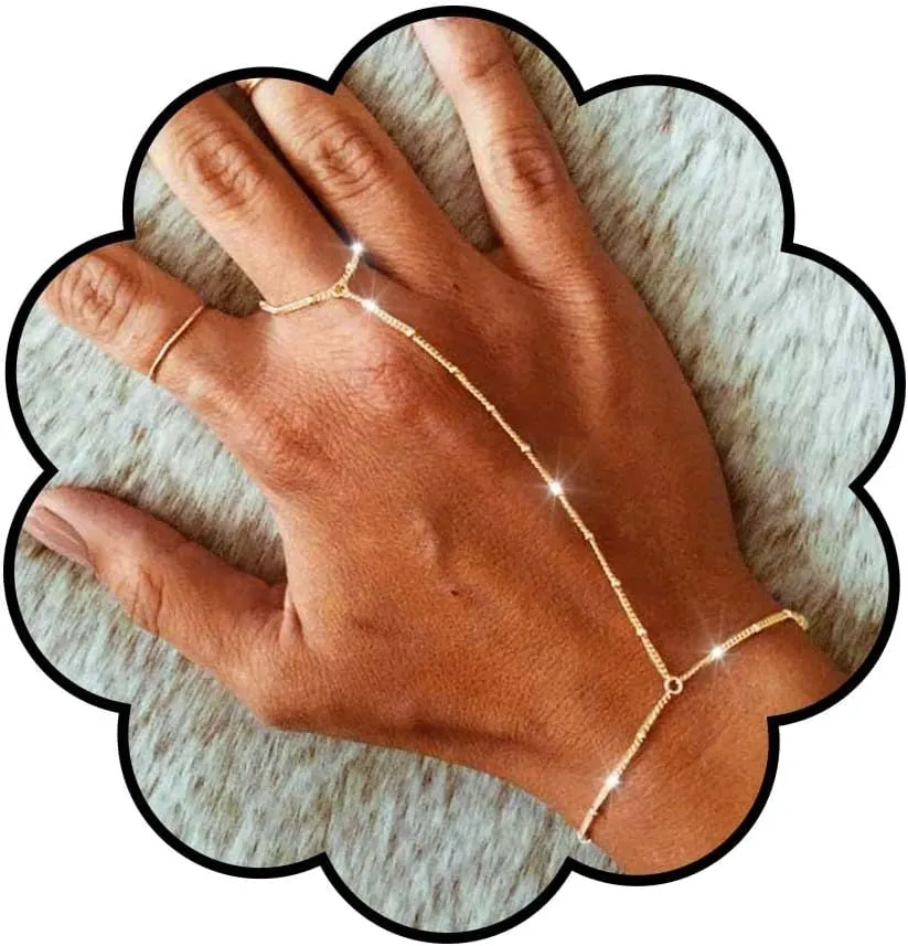 Simple Hand Chain Bracelet Beaded Finger Ring Bracelets Delicate Slave Link Chain Bracelet for Women