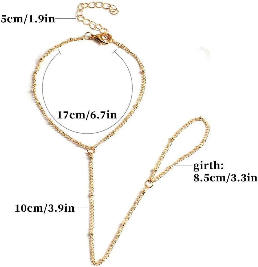 Simple Hand Chain Bracelet Beaded Finger Ring Bracelets Delicate Slave Link Chain Bracelet for Women
