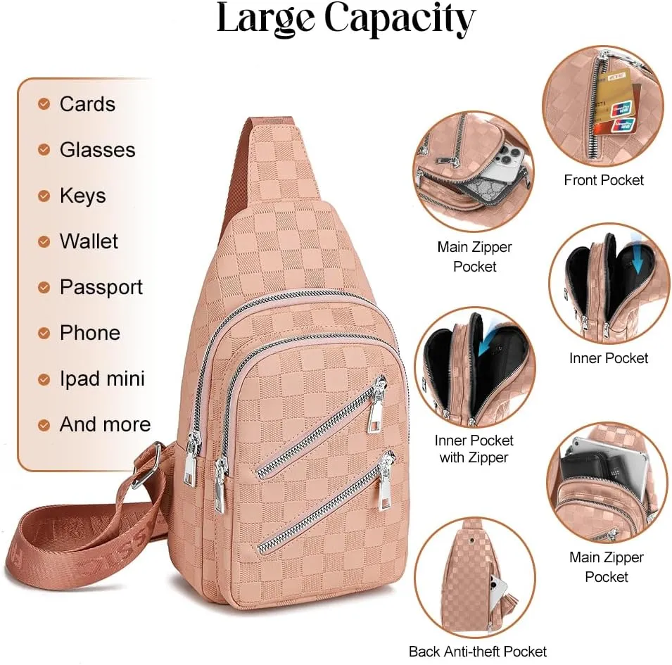 Sling Bag for Women Crossbody Bag Water- Resistant Leather Cross Body Sling Backpack Fanny Pack for Travel& Shopping