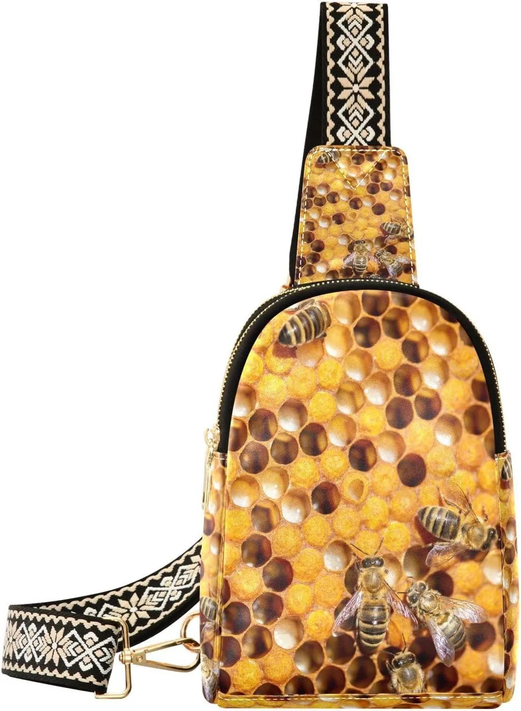 Small Sling Bag Fanny Packs Crossbody Bags for Women Bee Honeycomb Leather Fashion Chest Bag Belt Bag for Women for Travel Sports Running Hiking