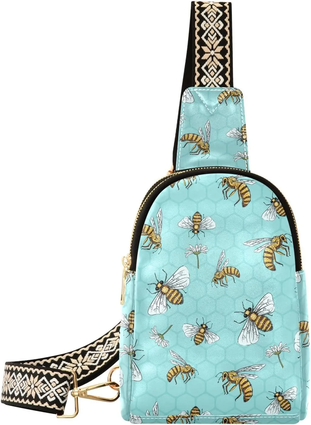 Small Sling Bag Fanny Packs Crossbody Bags for Women Bees and Daisies Leather Fashion Chest Bag Belt Bag for Women for Travel Sports Running Hiking