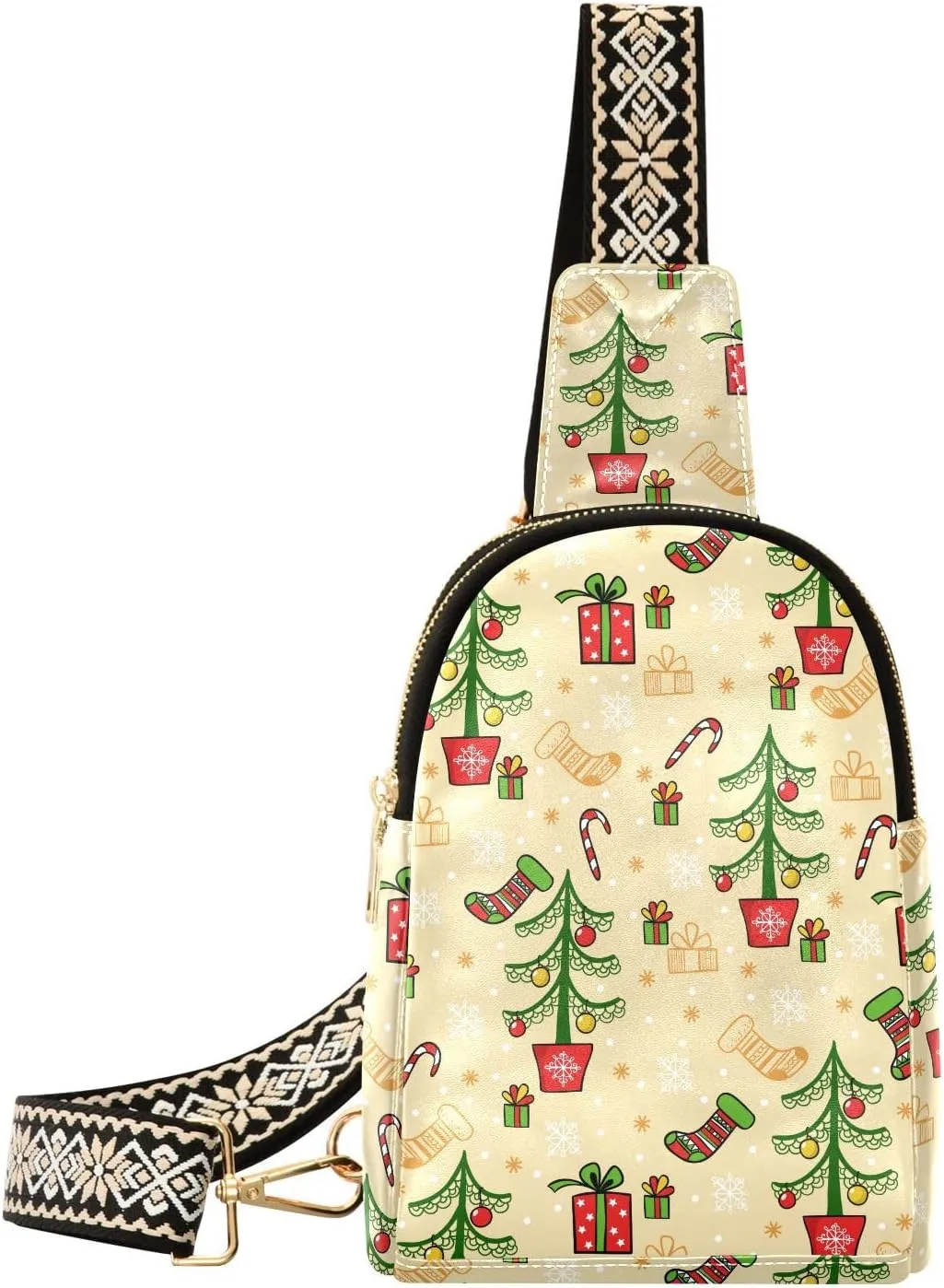 Small Sling Bag Fanny Packs Crossbody Bags for Women Christmas Tree Leather Fashion Chest Bag Belt Bag for Women for Travel Sports Hiking
