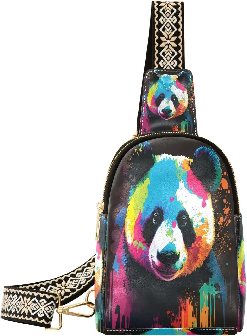 Small Sling Bag Fanny Packs Crossbody Bags for Women Panda Pop Art Style Leather Fashion Chest Bag Belt Bag for Women for Travel Sports Running Hiking
