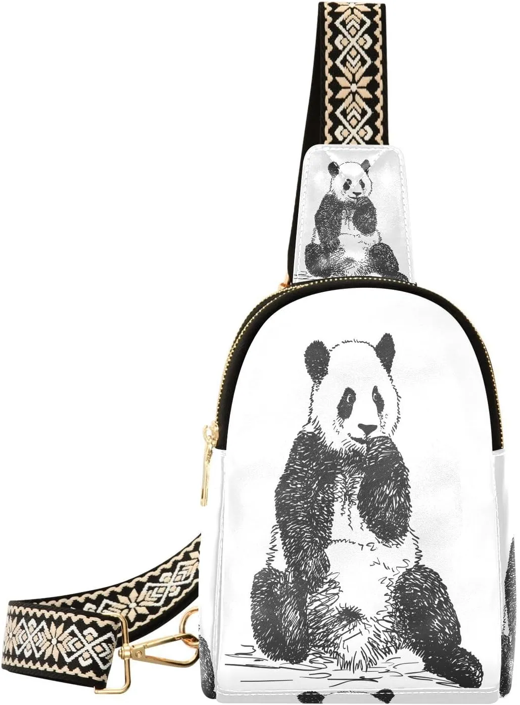 Small Sling Bag Fanny Packs Crossbody Bags for Women Realistic Sketch Panda Leather Fashion Chest Bag Belt Bag for Women for Travel Sports Running Hiking