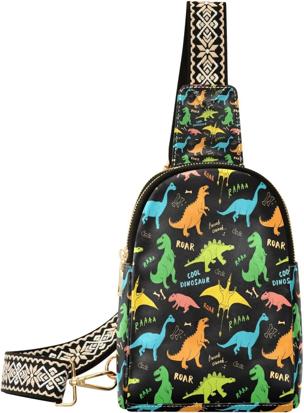 Small Sling Bag for Women Colorful Dinosaur PC Leather Fanny Pack Crossbody Cartoon Fashion Waist Packs Chest Bag for Travel Sports Running Hiking