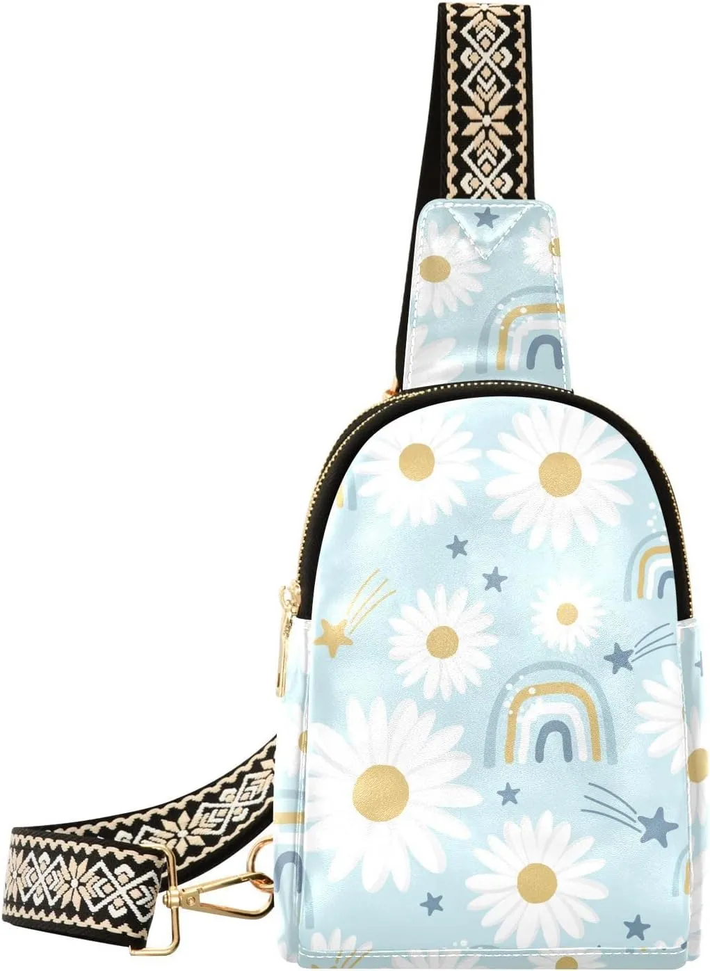 Small Sling Bag for Women Daisies PC Leather Fanny Pack Crossbody Rainbow and Star Fashion Waist Packs Chest Bag for Travel Sports Running Hiking
