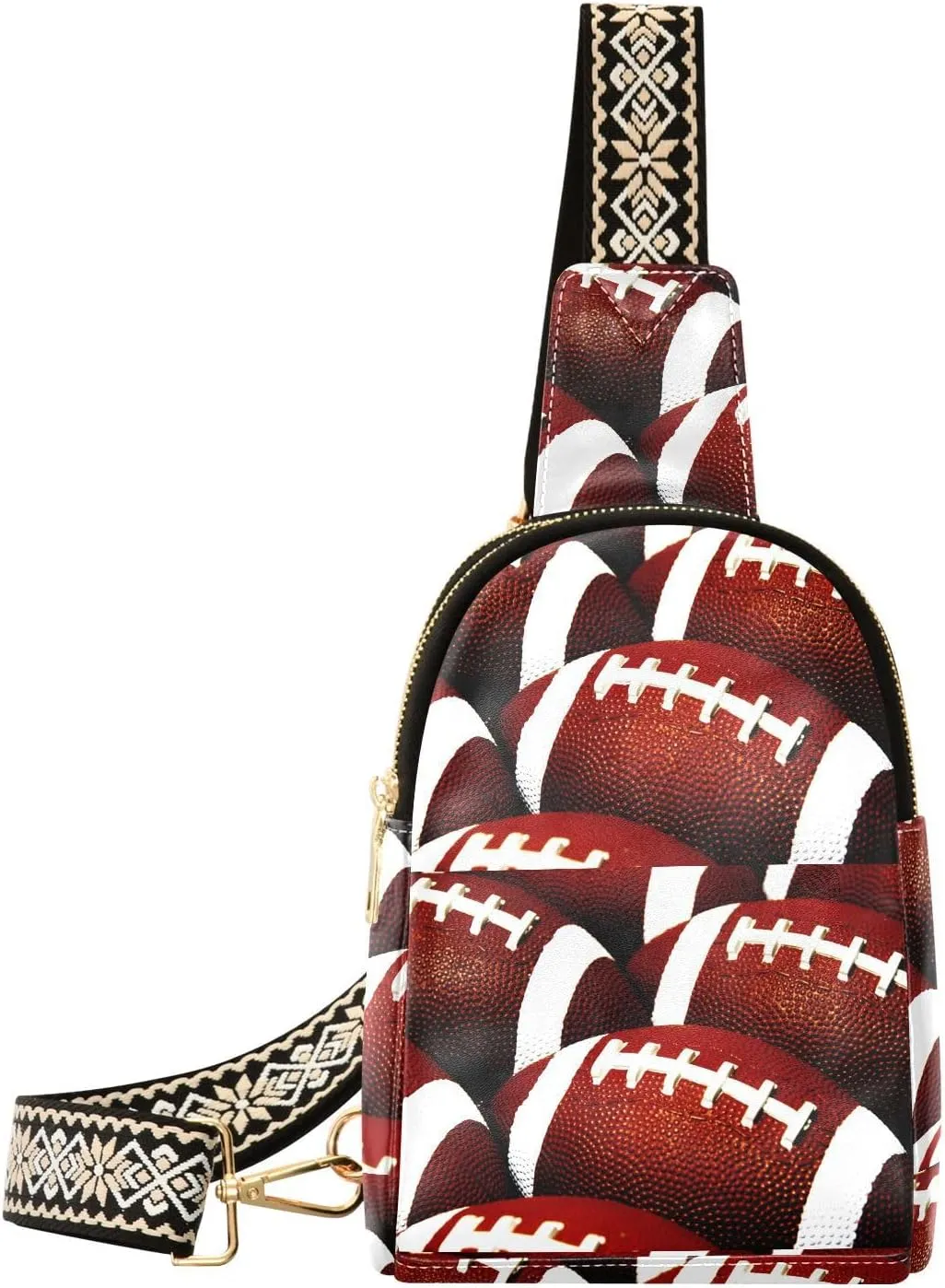 Small Sling Bag for Women Football Pattern PC Leather Fanny Pack Crossbody Rugby Balls Fashion Waist Packs Chest Bag for Travel Sports Running Hiking
