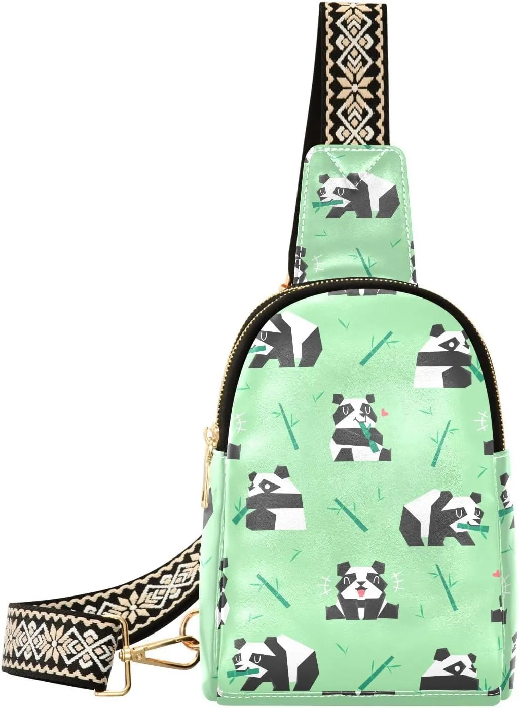 Small Sling Bag for Women Paper Cutting Panda PC Leather Fanny Pack Crossbody Cute Fashion Waist Packs Chest Bag for Travel Sports Running Hiking