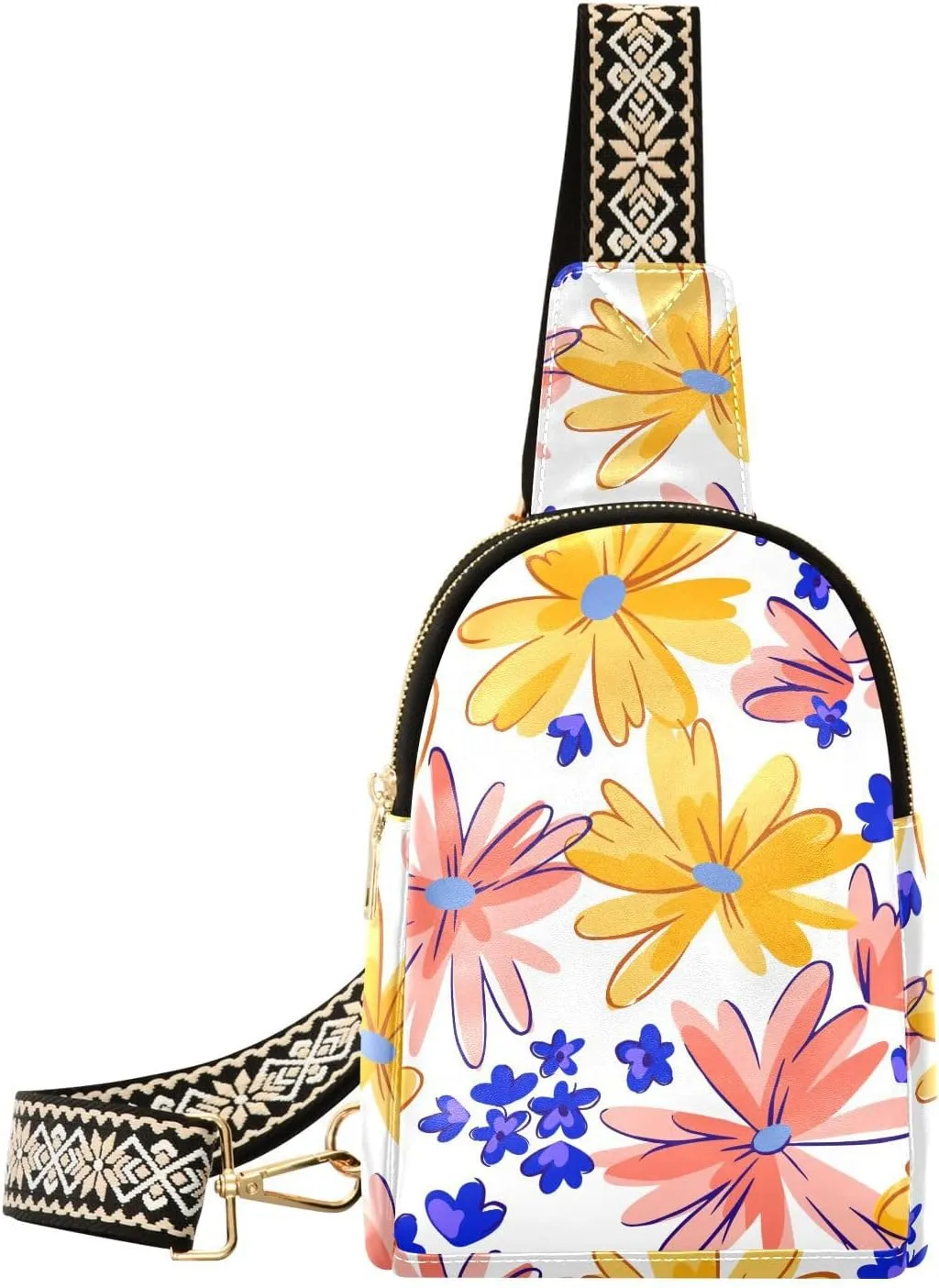 Small Sling Bag for Women Seamless Pattern with Daisies PC Leather Fanny Pack Crossbody Colorful Fashion Waist Packs Chest Bag for Travel Sports Running Hiking