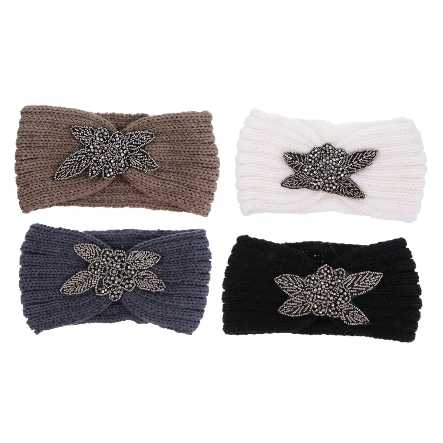 SOIMISS 4pcs Knitted Warm Headbands for Women Chic Elastic Diamond-embellished Hair Accessories Comfortable Stylish Hairbands for Outdoor Use for Face Washing Daily Wear