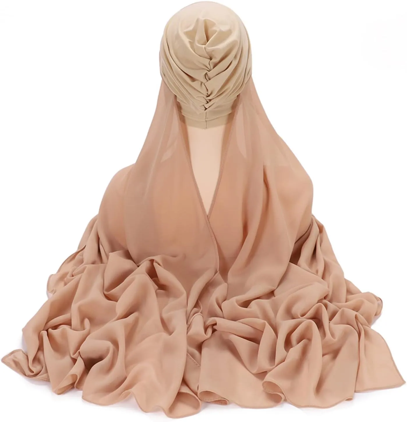 Solid Color Muslim Turban Hijab - Fashion Instant Chiffon Long Turban Headband Hair Cap Shawl Scarf for Women