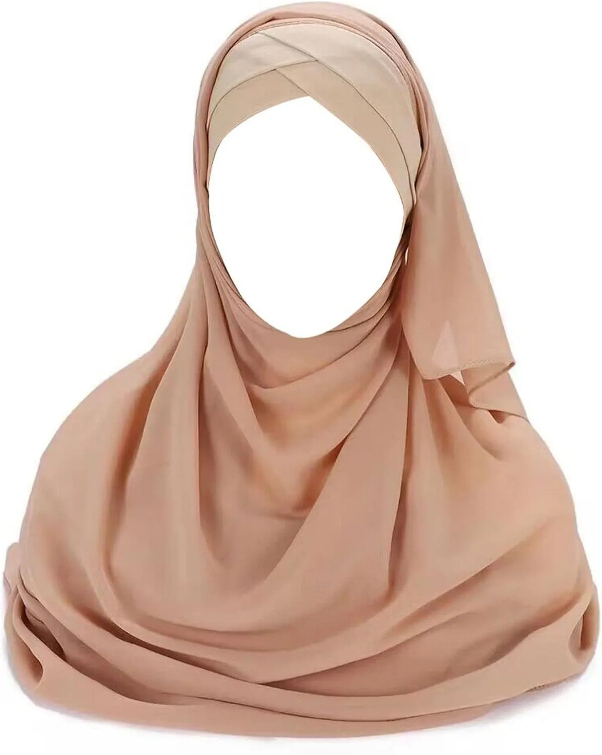 Solid Color Muslim Turban Hijab - Fashion Instant Chiffon Long Turban Headband Hair Cap Shawl Scarf for Women