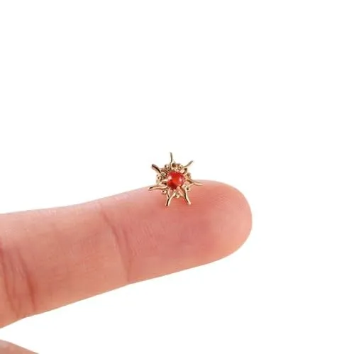 Solid Silver Floral Amethyst Stud Piercing, Flower Shape Garnet Stud Earring, Gemstone Threadless Stud,Flat Back Stud Earring, Tragus Stud (ROSE GOLD PLATING)