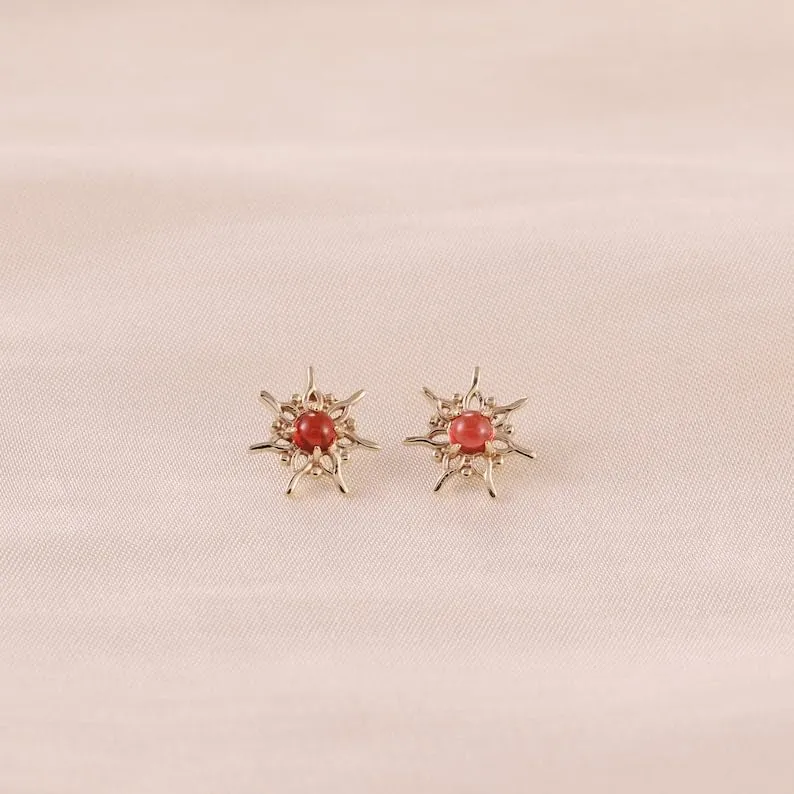 Solid Silver Floral Amethyst Stud Piercing, Flower Shape Garnet Stud Earring, Gemstone Threadless Stud,Flat Back Stud Earring, Tragus Stud (ROSE GOLD PLATING)