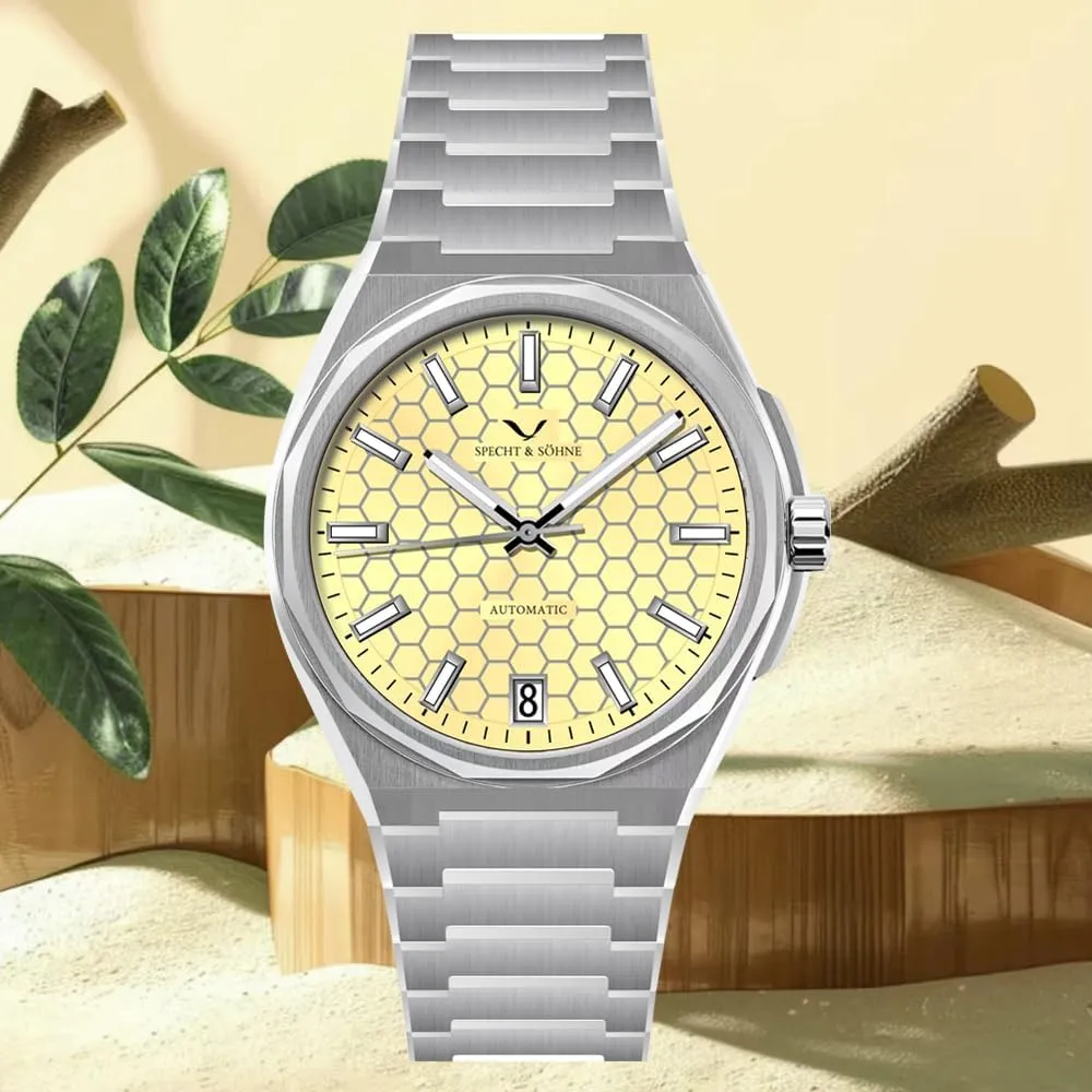 Specht & Shne New 37MM Mens Watches NH35 Mechanical Wrist Watches Honeycomb Dial Stainless Steel Watch Waterproof