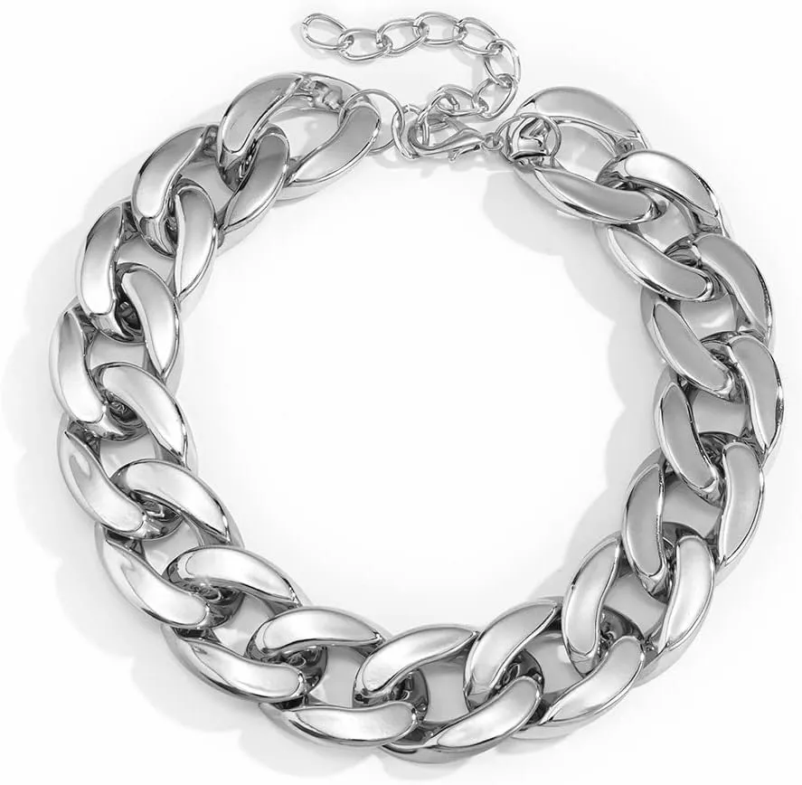 Statement Thick Chunky Silver/14K Gold Plated Cuban Chain Link Simple Big Paperclip Bib Necklaces for Women,Bold Fashion Charms Collar Necklace Punk Hiphop Jewelry for E