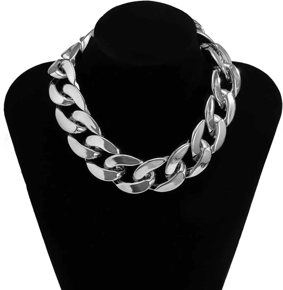 Statement Thick Chunky Silver/14K Gold Plated Cuban Chain Link Simple Big Paperclip Bib Necklaces for Women,Bold Fashion Charms Collar Necklace Punk Hiphop Jewelry for E
