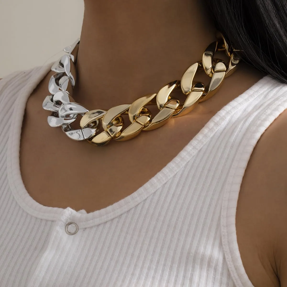 Statement Thick Chunky Silver/14K Gold Plated Cuban Chain Link Simple Big Paperclip Bib Necklaces for Women,Bold Fashion Charms Collar Necklace Punk Hiphop Jewelry for E