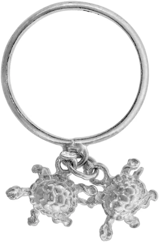 Sterling Silver 2 Turtle Charm Ring Toe Ring for Women 2mm Wide Sizes 3-10.5