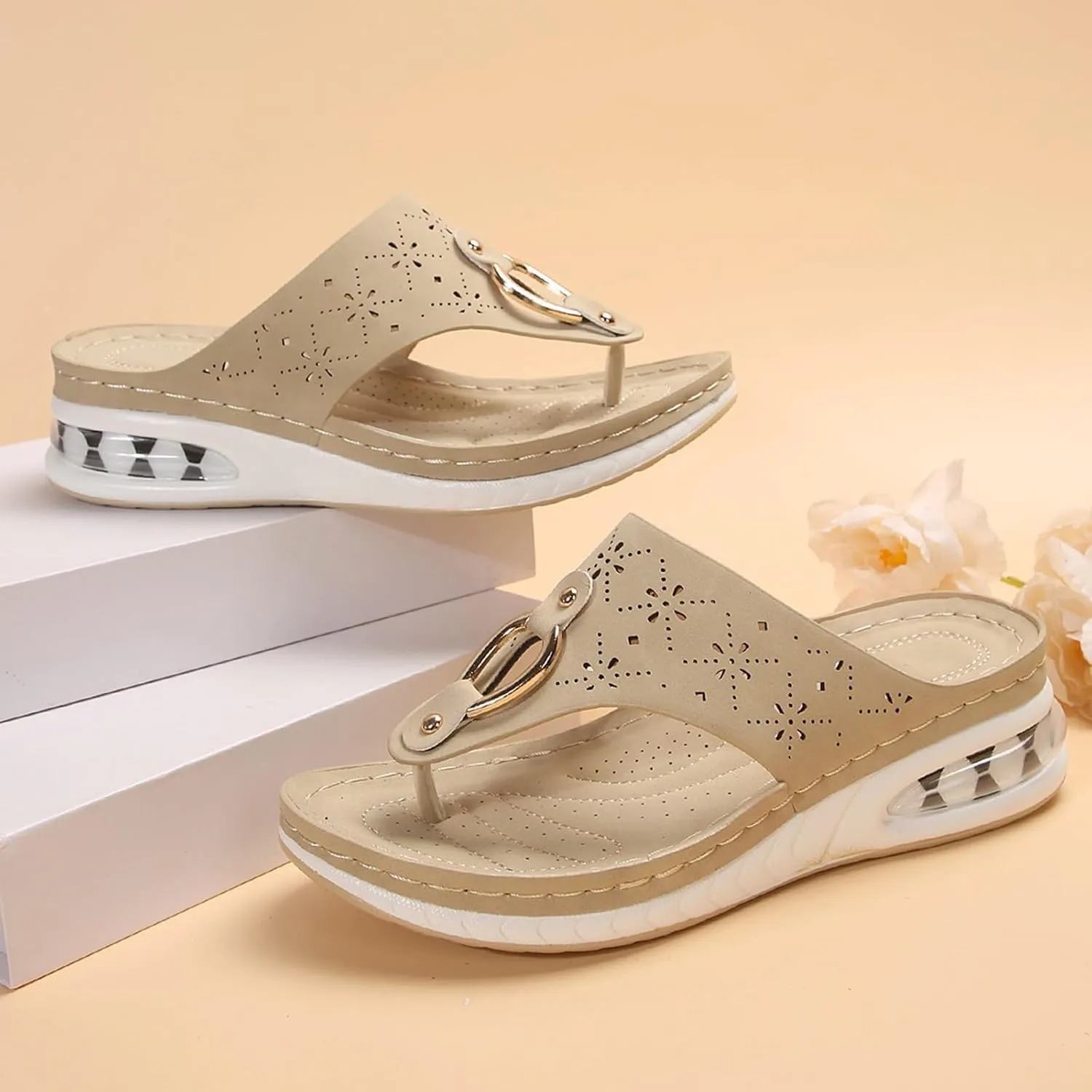 SuanlaTDS Orthopedic Flip Flops Sandals for Women Wedge Dressy Summer 2025 Hollow Out Thong T-Strap Platform Comfortable Foot Arch Support Casual Outdoor Walking Low Heel Wedge Slippers