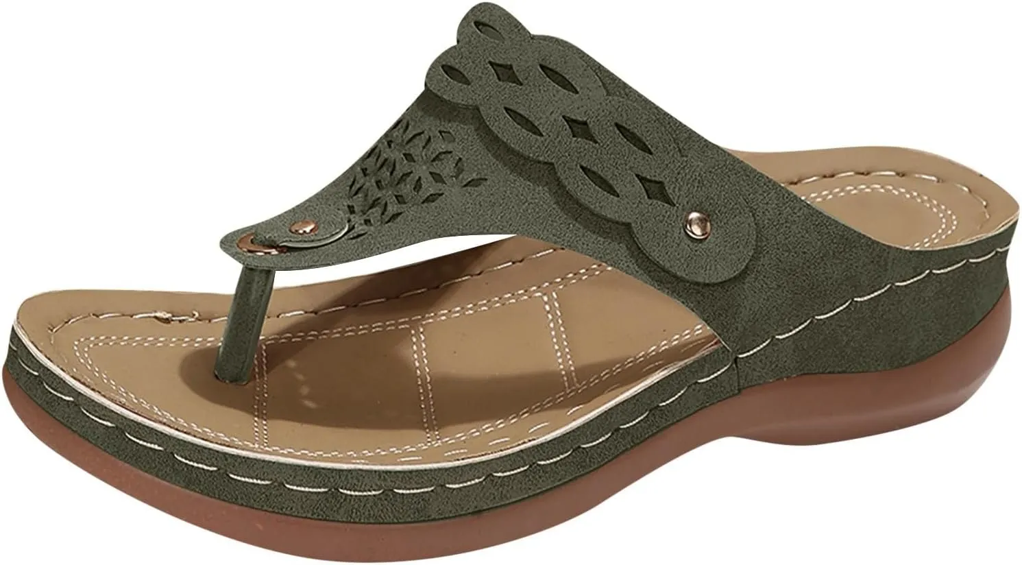 SuanlaTDS Orthopedic Flip Flops Wedge Sandals for Women 2025 Dressy Summer Platform Thong T-Strap Flat Slippers Arch Support Slip-on Slides Sandal Casual Boho Beach Comfortable Outdoor Shoes