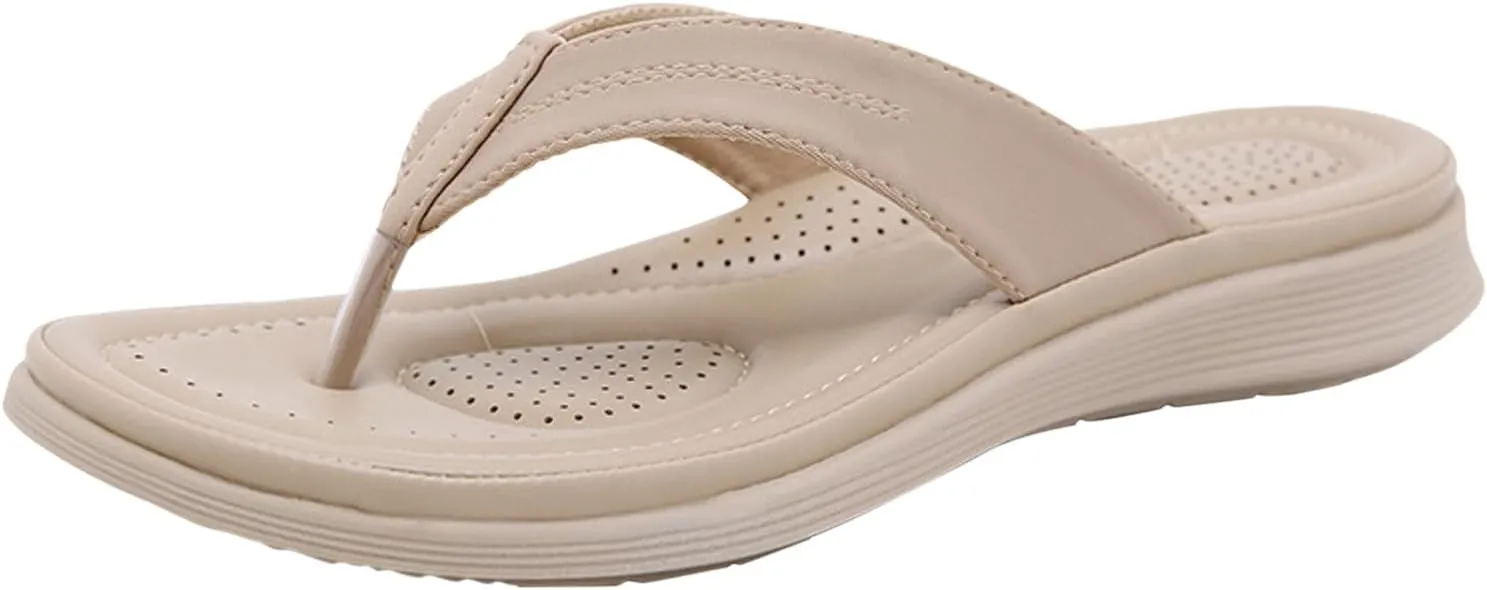 SuanlaTDS Platform Sandals for Women Orthopedic Flip Flops with Arch Support 2025 Summer Dressy Open Toe Wedge Beach Slides Low Heels Slip On Thong Flat Sandal Comfortable Walking Shoes