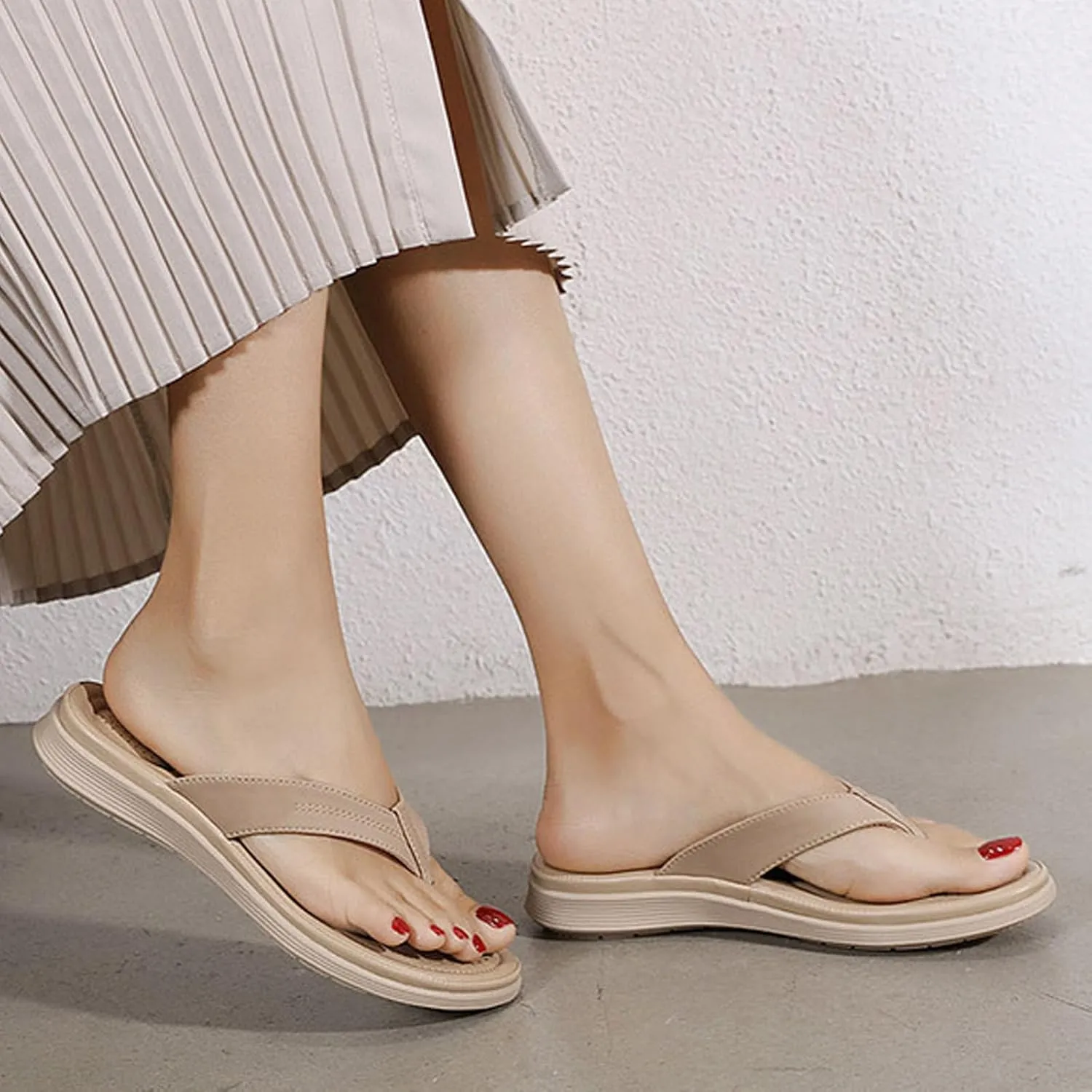 SuanlaTDS Platform Sandals for Women Orthopedic Flip Flops with Arch Support 2025 Summer Dressy Open Toe Wedge Beach Slides Low Heels Slip On Thong Flat Sandal Comfortable Walking Shoes