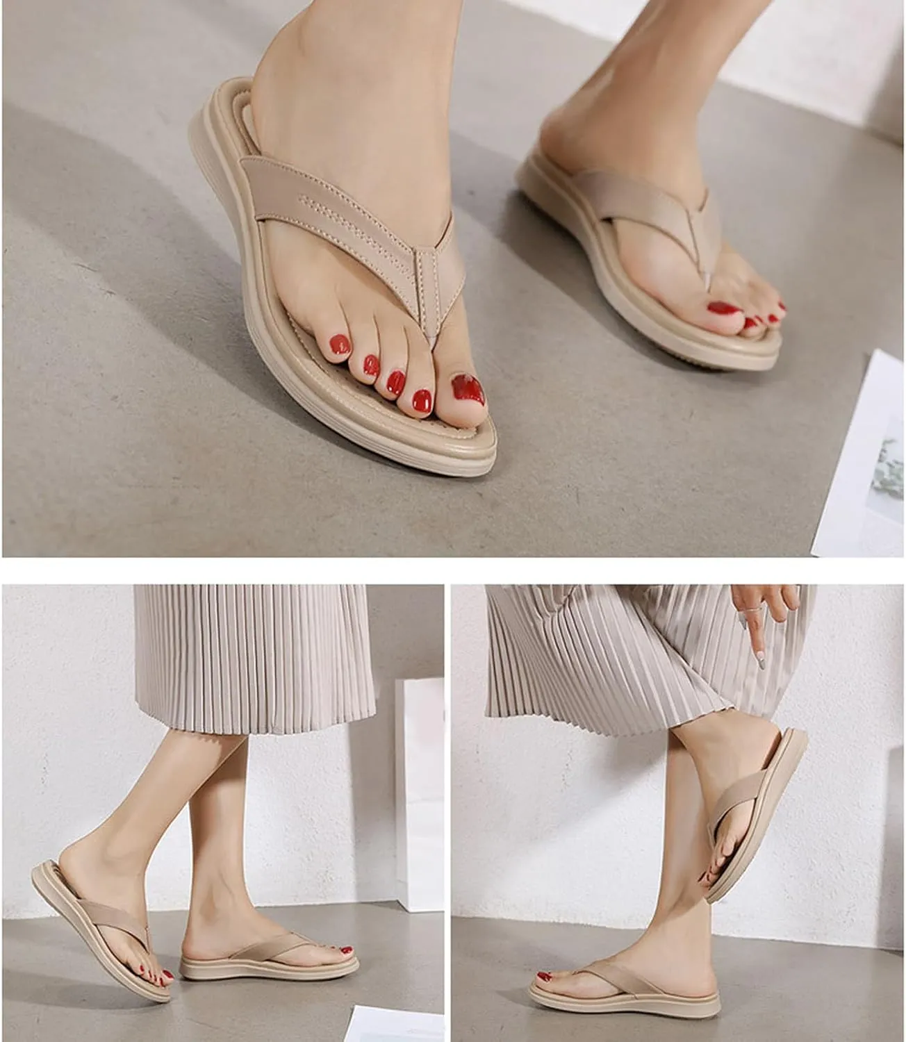SuanlaTDS Platform Sandals for Women Orthopedic Flip Flops with Arch Support 2025 Summer Dressy Open Toe Wedge Beach Slides Low Heels Slip On Thong Flat Sandal Comfortable Walking Shoes