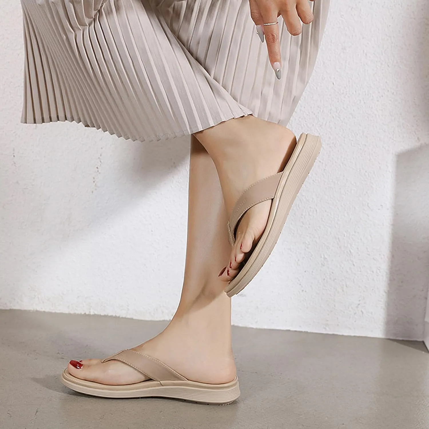 SuanlaTDS Platform Sandals for Women Orthopedic Flip Flops with Arch Support 2025 Summer Dressy Open Toe Wedge Beach Slides Low Heels Slip On Thong Flat Sandal Comfortable Walking Shoes