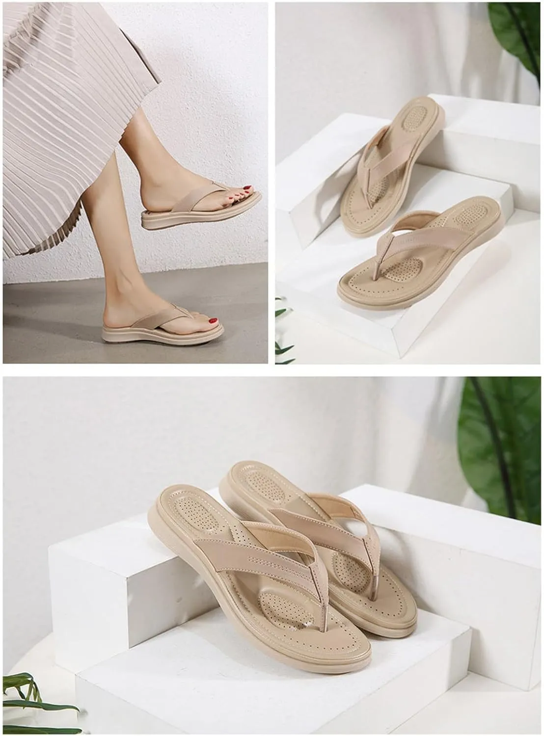 SuanlaTDS Platform Sandals for Women Orthopedic Flip Flops with Arch Support 2025 Summer Dressy Open Toe Wedge Beach Slides Low Heels Slip On Thong Flat Sandal Comfortable Walking Shoes