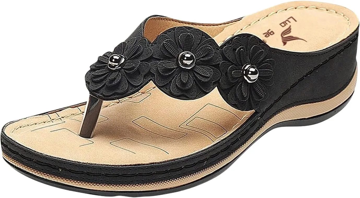 SuanlaTDS Wedge Sandals for Women Comfortable Platform Slip On Arch Support Flip Flops Orthopedic Sandals Beach Shoes Open Toe Athletic Thong Slippers Low Heels Wedges Walking Shoes