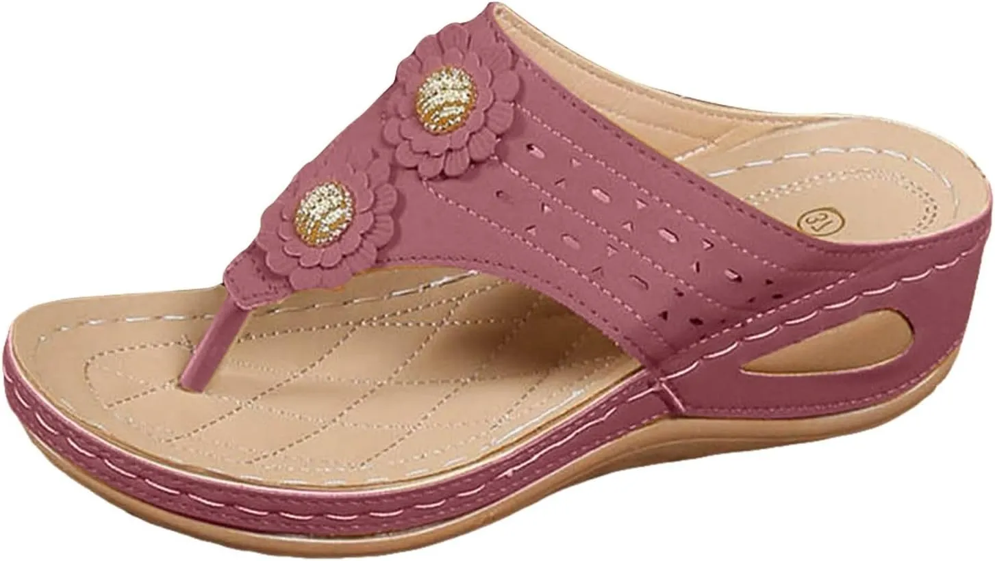 SuanlaTDS Womens Flip Flops Wedge Platform Comfortable Orthopedic Sandals with Arch Support Open Toe Slip On Low Heels Wedges Walking Shoes Casual Summer Thong Flat Slide Sandals