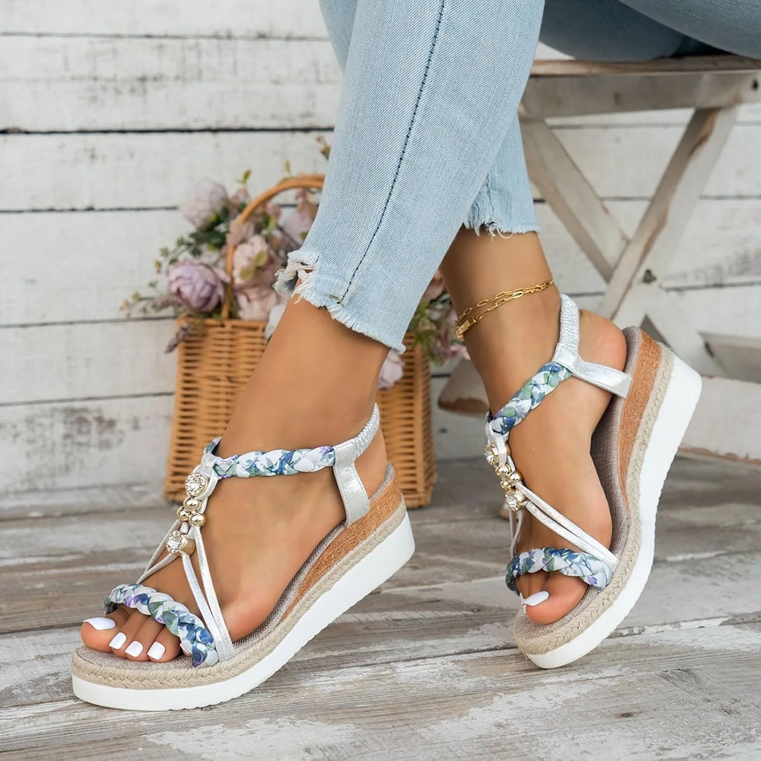 Summer Beach Sandals for Women 2025,Crystal Rhinestone Pearl Flat Sandals for Women Dressy Bling Sparkly Thong Sandals Comfortable T Strap Slip-On Shoes Casual Walking Sandals Strappy Sandals 
