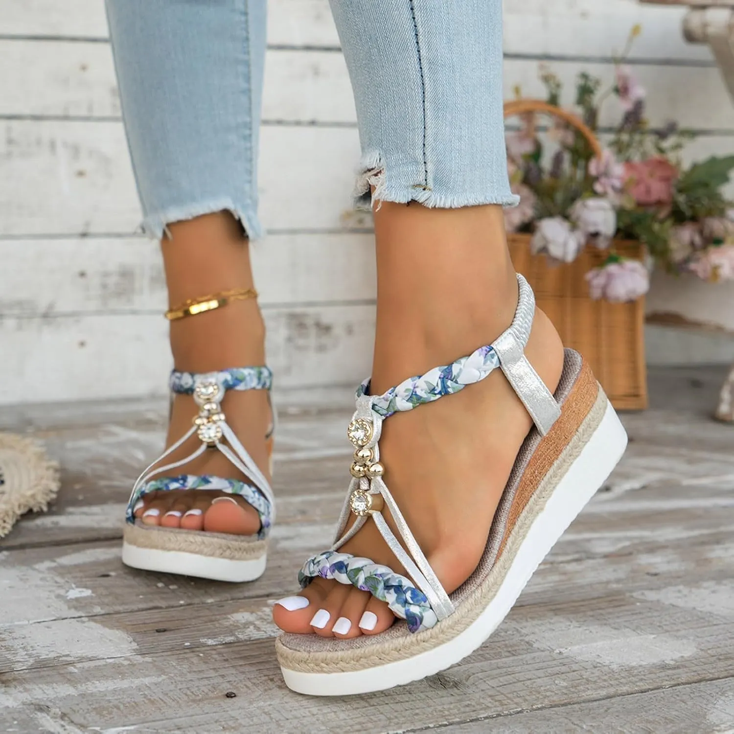 Summer Beach Sandals for Women 2025,Crystal Rhinestone Pearl Flat Sandals for Women Dressy Bling Sparkly Thong Sandals Comfortable T Strap Slip-On Shoes Casual Walking Sandals Strappy Sandals 