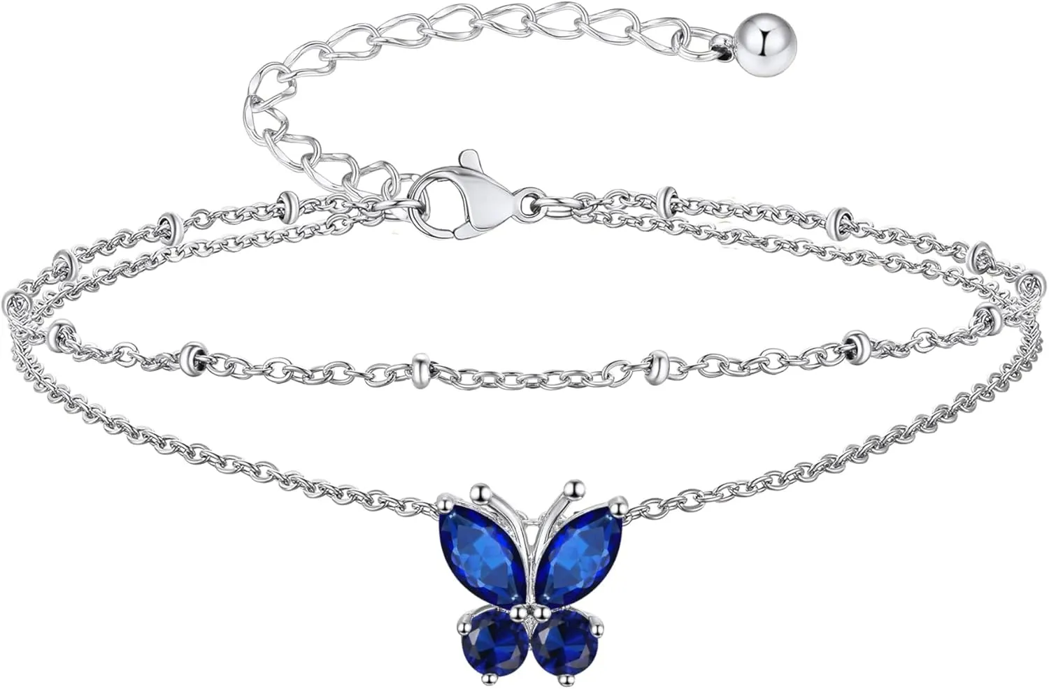 Suplight Anklets for Women, Simple Dainty Butterfly/Heart Birthstone Layered Waterproof Ankle Bracelet Beach Foot Jewelry, 8.7-10.7 Inch Adjustable