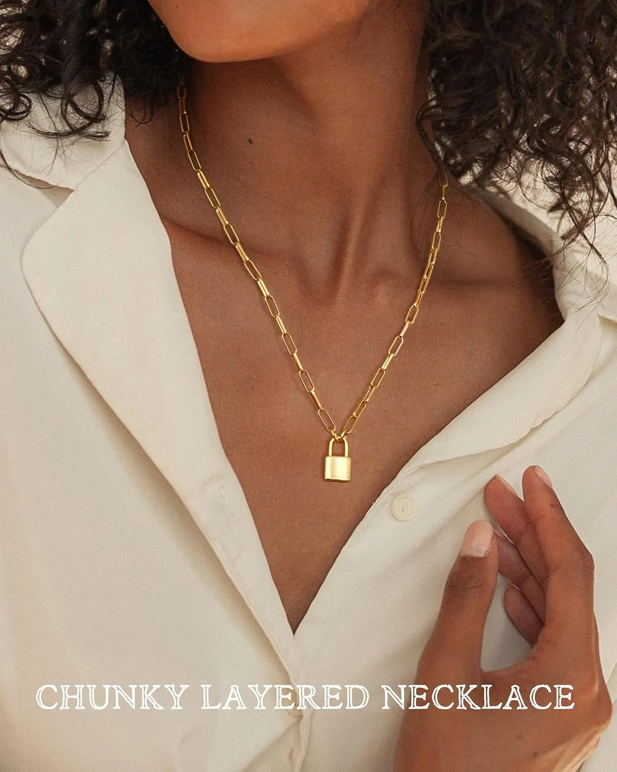 TEN MIRO 18k Chunky Gold Necklace for Women Sweatproof, Non Tarnish Chunky Cross Necklaces Thick Gold Layering Hammered Bold Necklace Stacks Toggle Necklaces for Women
