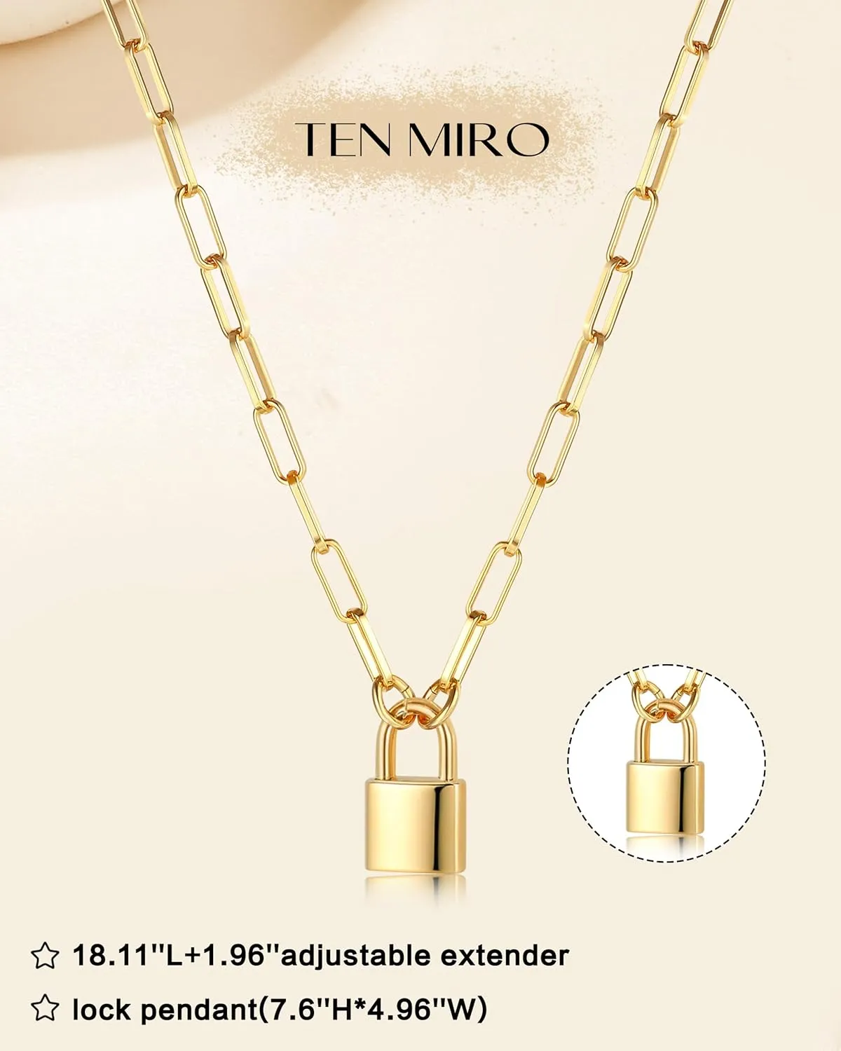 TEN MIRO 18k Chunky Gold Necklace for Women Sweatproof, Non Tarnish Chunky Cross Necklaces Thick Gold Layering Hammered Bold Necklace Stacks Toggle Necklaces for Women