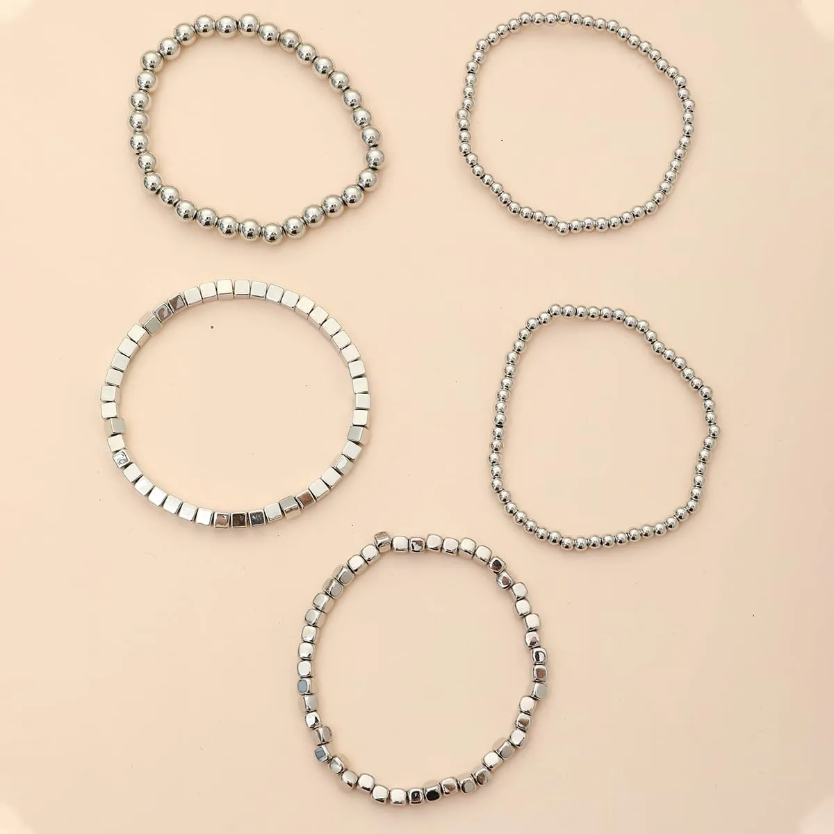 tenghong2021 14K Gold Plated Beaded Bracelets for Women Handmade Stackable Stretch Bead Ball Bracelet Set Delicate Stackable Gold Bead Bracelets for Women Party Gifts Jewelry