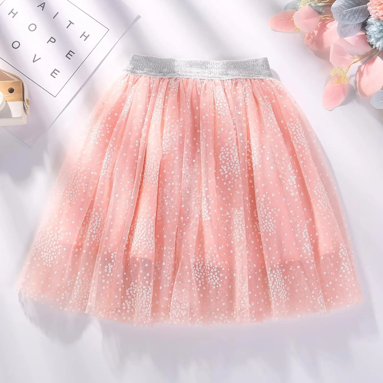 Toddler Girls Tutu Skirt Stars Sequins Layered Tulle Bow Short Skirts Kids Sparkle Birthday Party Princess Dress