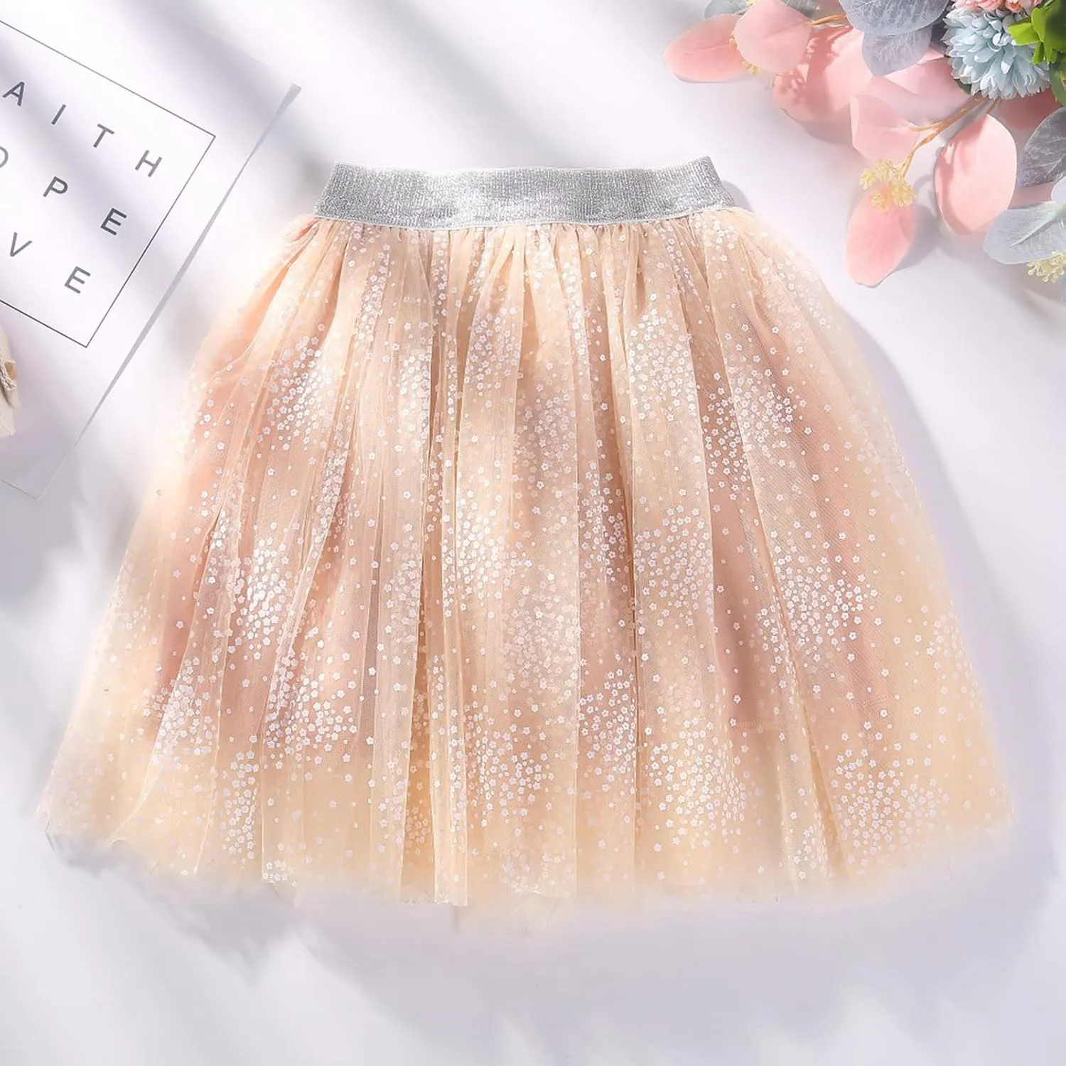 Toddler Girls Tutu Skirt Stars Sequins Layered Tulle Bow Short Skirts Kids Sparkle Birthday Party Princess Dress