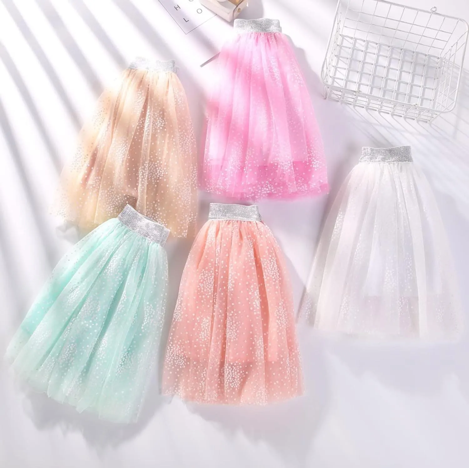 Toddler Girls Tutu Skirt Stars Sequins Layered Tulle Bow Short Skirts Kids Sparkle Birthday Party Princess Dress