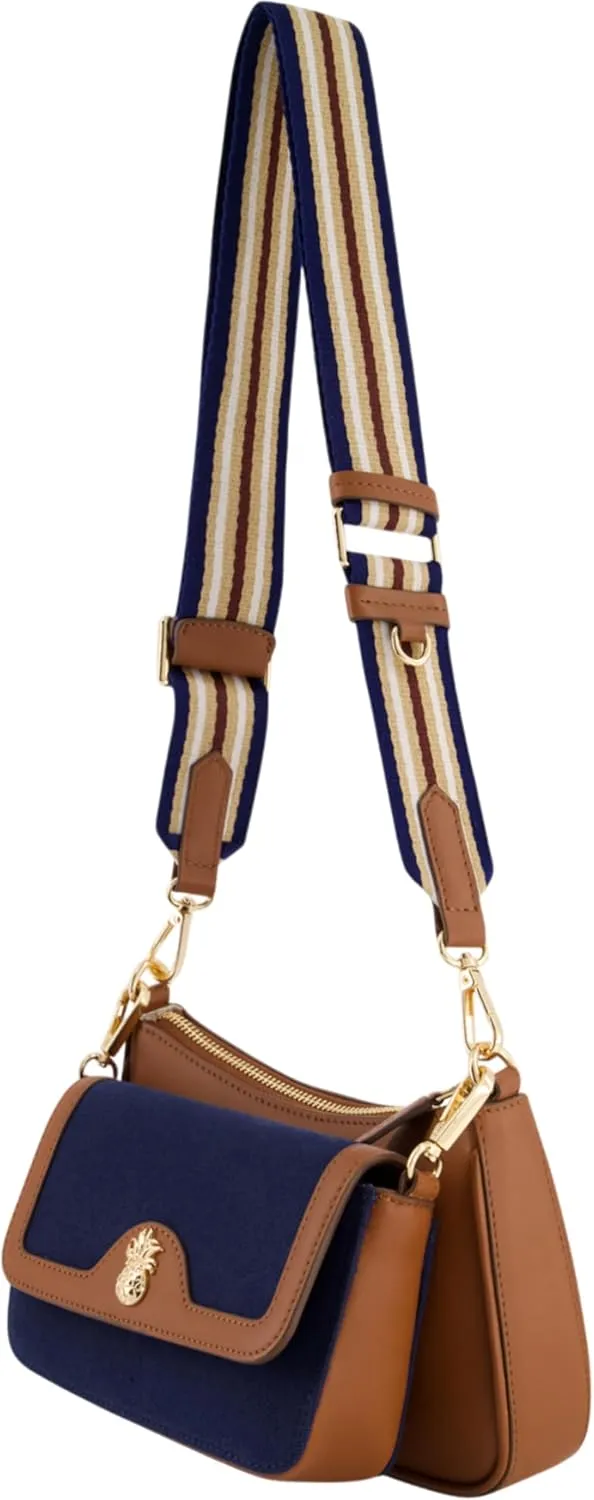 Tommy Bahama Women's Double Crossbody Bag Purse, Small Shoulder Handbag with Adjustable Strap and Leather Trim