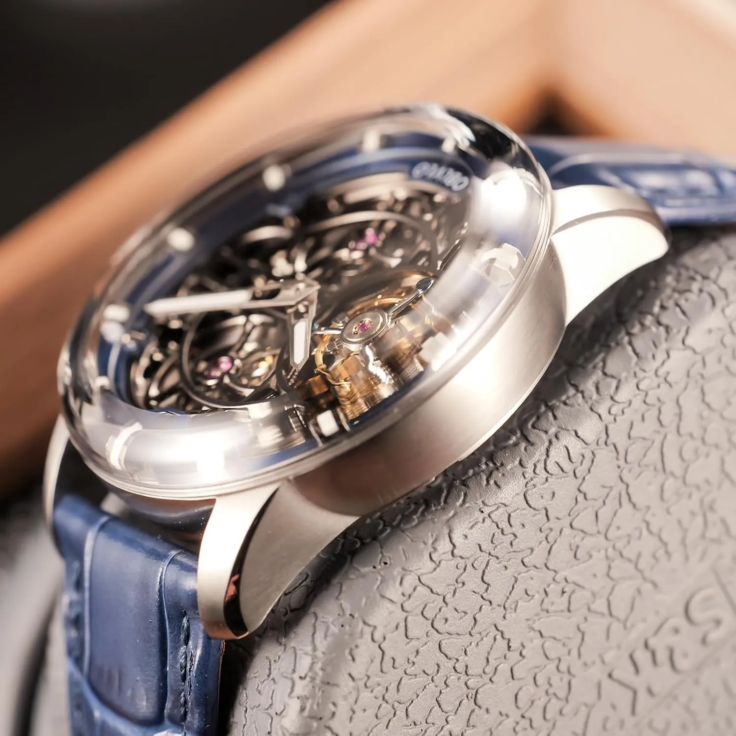 Top Brand Luxury Hollow Waterproof Mechanical Watch Gent Genuine Leather Sapphire Glass Tourbillon Manual-Wind Men Watches IM-SK-B-TB