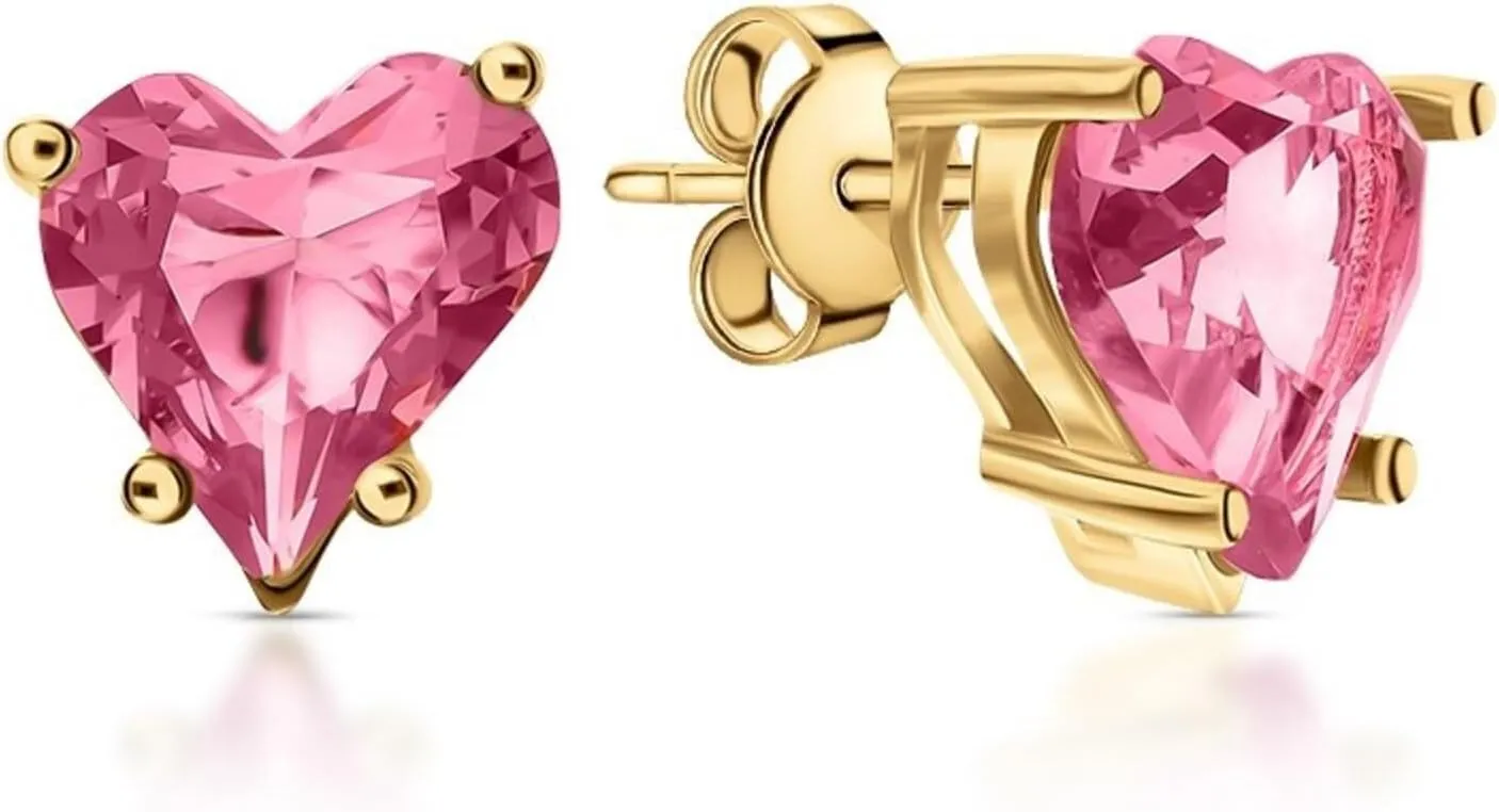 Unique Heart Pink Morganite Diamond(2.50ct) Stud Earring, 14K Gold Pink Heart Earring, Glitter Heart Stud, Birthday Valentine Gift