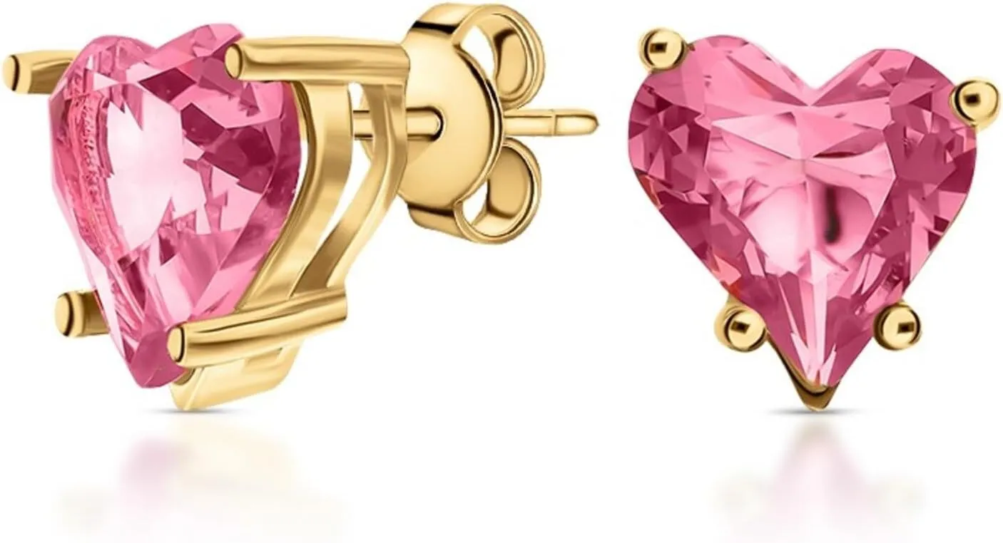 Unique Heart Pink Morganite Diamond(2.50ct) Stud Earring, 14K Gold Pink Heart Earring, Glitter Heart Stud, Birthday Valentine Gift