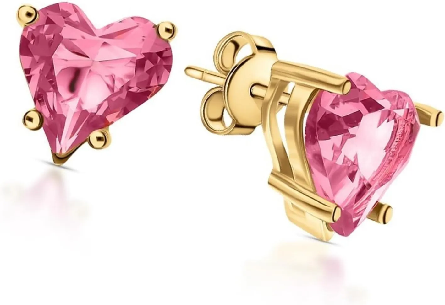 Unique Heart Pink Morganite Diamond(2.50ct) Stud Earring, 14K Gold Pink Heart Earring, Glitter Heart Stud, Birthday Valentine Gift