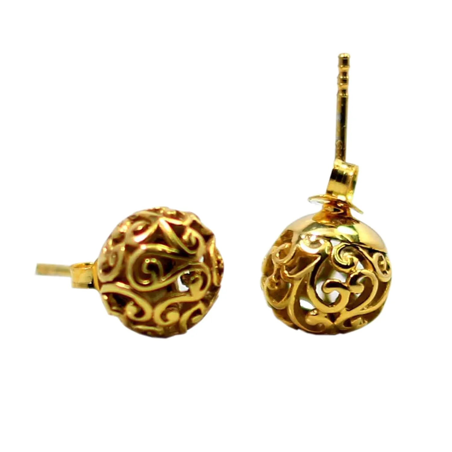Valentine Gift Of Filigree ball earring,ball stud earring,gold plated silver,filigree Post earring for Girl Friend,Birthday gift,Stud For me