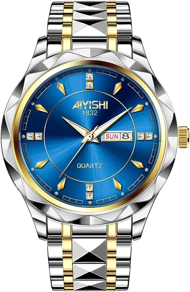 Watch for Men Diamond Business Dress Analog Quartz Stainless Steel Waterproof Luminous Date Luxury Casual Wrist Watch