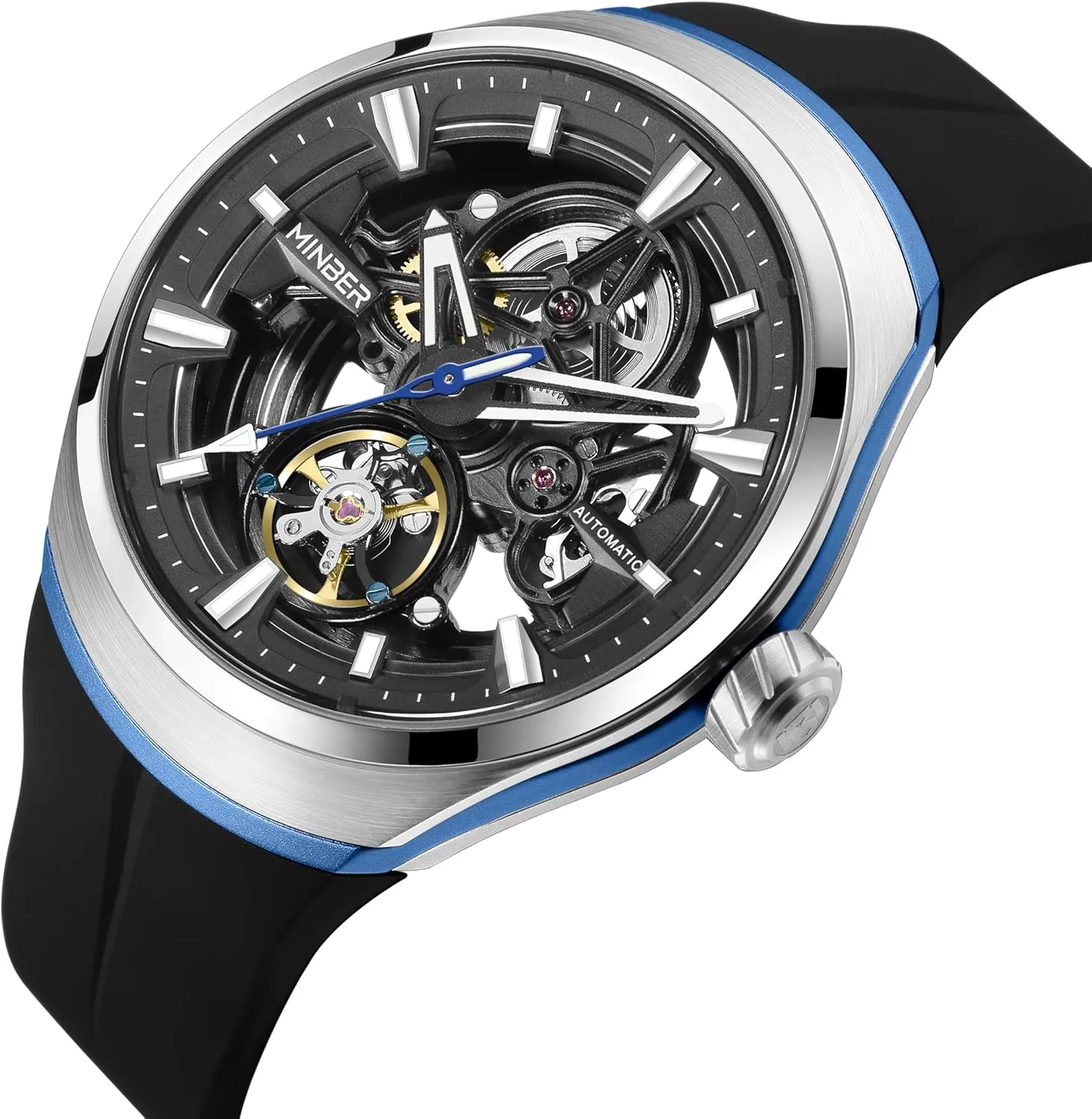 Watches for Men, Mechanical Skeleton Watch with Hollow Design - Business Casual Wristwatch, Transparent Front & Back Glass to See Working Movement, Gift for Men/Family/Colleagues